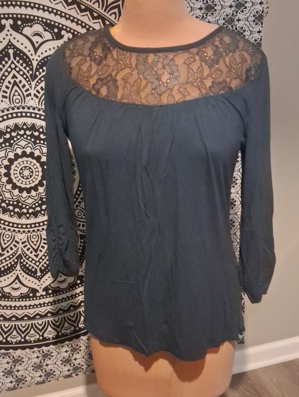 Maurices Lace Yoke Long-Sleeve Tee in Deep Teal